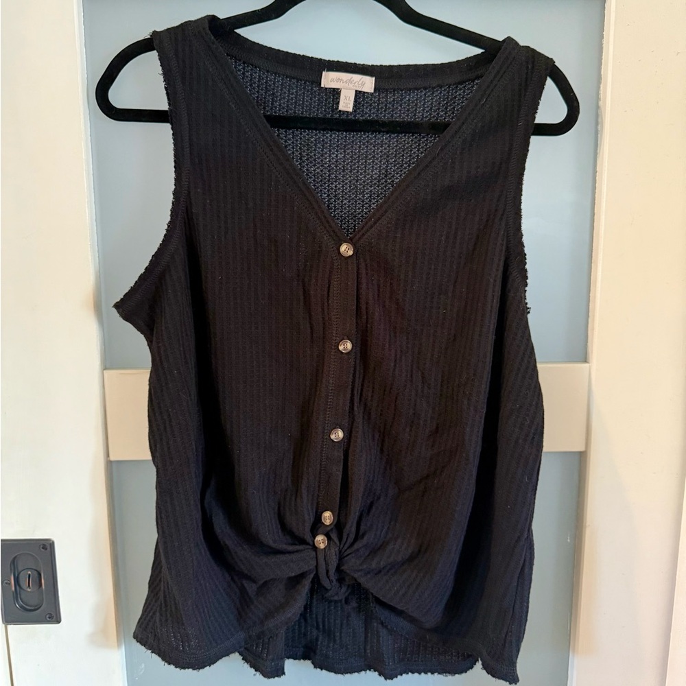 Wonderly Brown Sleeveless Buttoned Tank Top